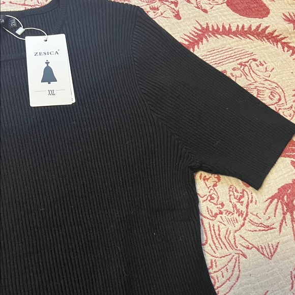 Zesica Elegant Black Ribbed Short Sleeve Sweater size XXL - Picture 4 of 12